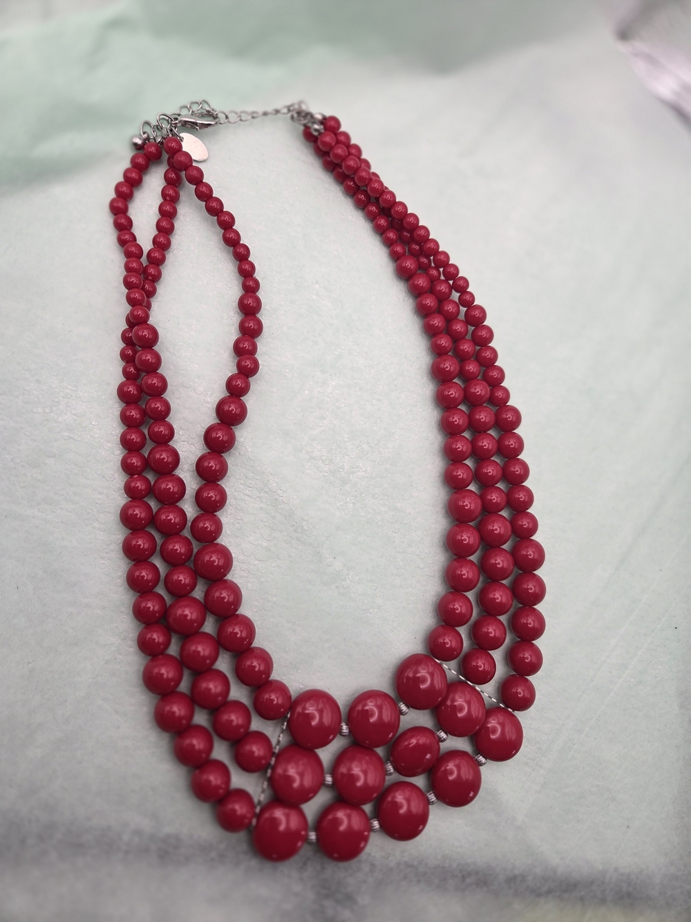Bold Red Three-Strand Beaded Necklace - Unbranded